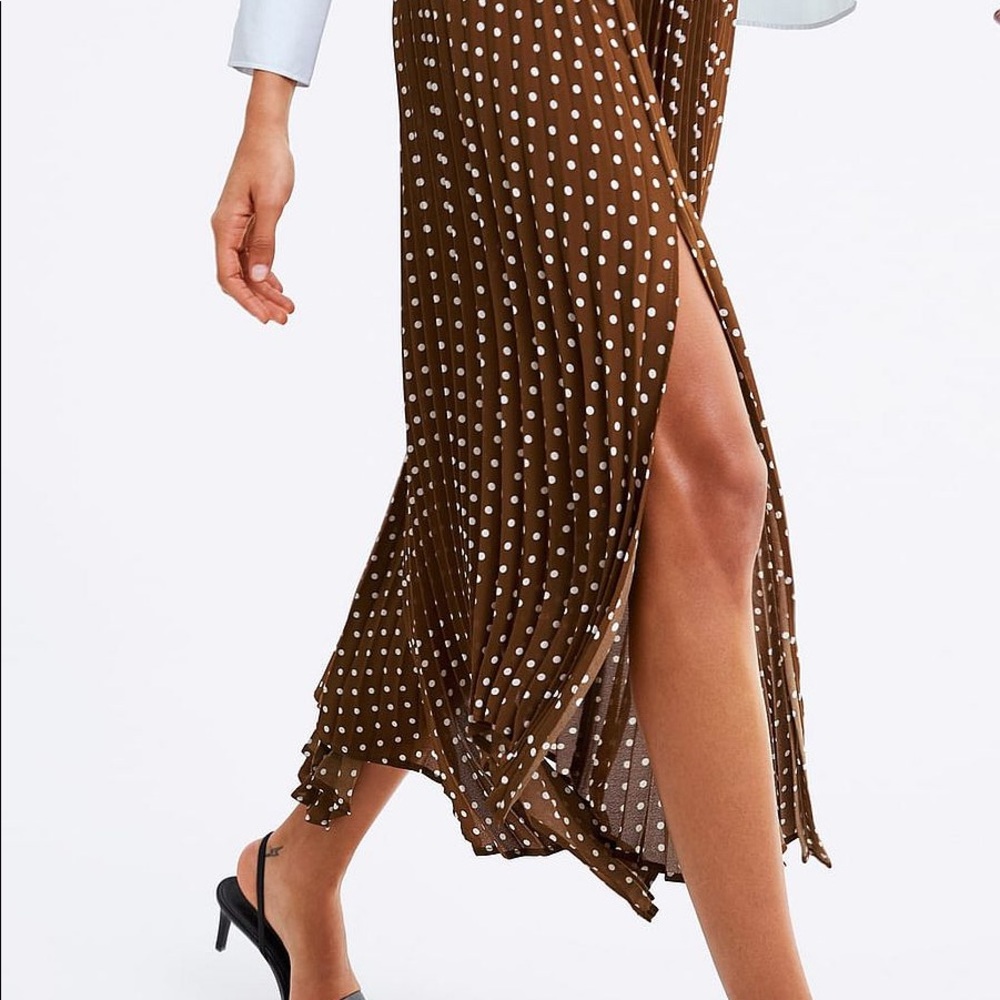 Zara pleated polka dot midi skirt